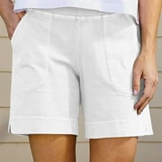 Tdoqot Bermuda Shorts for Women- With Pockets Casual Knee Length Cotton linen Womens Shorts White Size 14